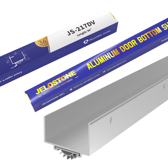 JELOSTONE U-Shaped Aluminum Door Bottom Shoes(Mill Finish) - Fire Rated - 1-3/4"W x 1-1/8"H x 36"L Weather Stripping Seal for Exterior Doors, Vinyl Insert, JS-217DV