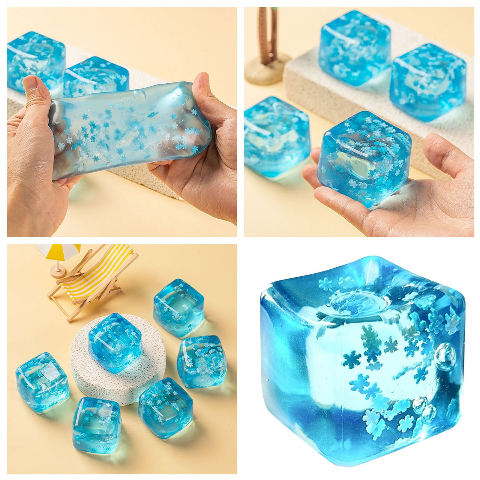 Ice Cube Stress Ball With Snowflakes – Mini Slow-Rise Squishy Fidget Toy For Anxiety Relief (Kids & Adults)