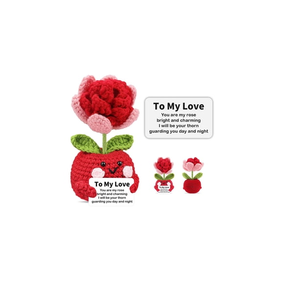 JELUTAR Valentines Flower Gifts for Her Girlfriend Wife: My Love Handmade Crochet Rose,Romantic Valentine's Day Anniversary Presents - Cute Love Sign Decor for Women Couples Boyfriend Husband C113