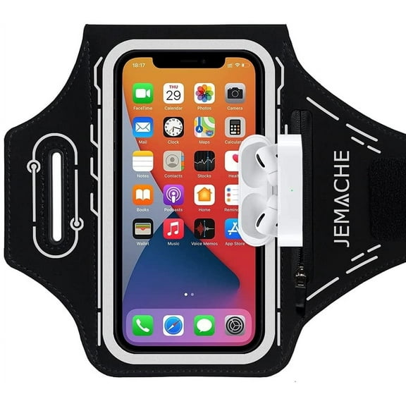 JEMACHE Running Armband for iPhone 16 15 14 13 12 11 Pro, Samsung Galaxy S25 S24 S23 S22, Gym Workouts Arm Band (Black)