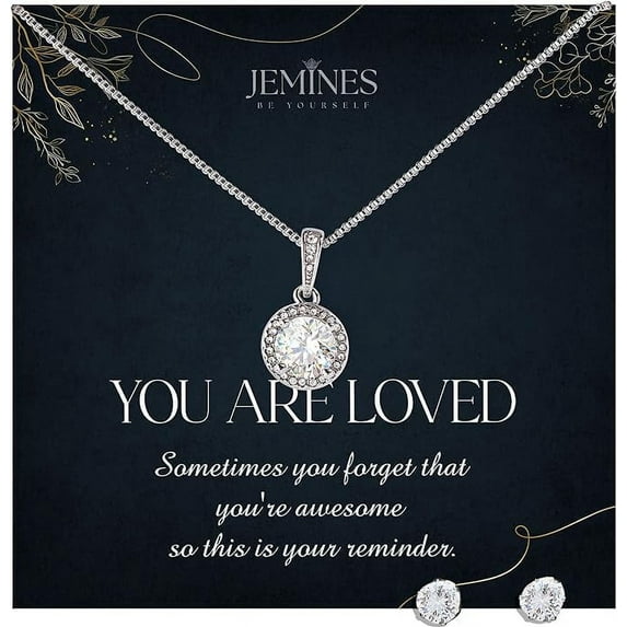 JEMINES Gifts for Women, Inspirational Jewelry with Meaningful Message Gifts Idea for Women, Inspirational Necklace (You Are Loved, Eternal Hope Necklace and Earrings Set)