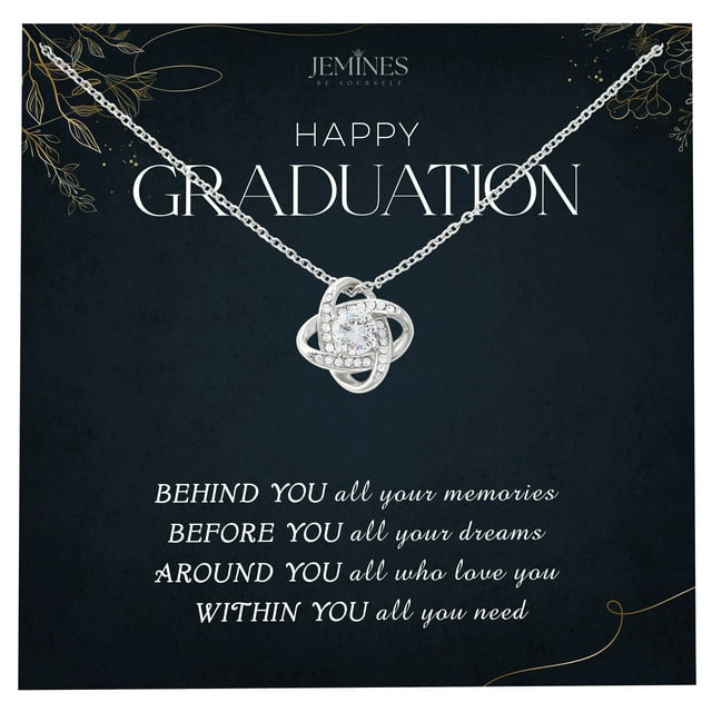 JEMINES Graduation Gifts, Congratulations Grad Jewelry Gift for Her, Graduated Necklace (Happy Graduation, Love Knot Necklace)