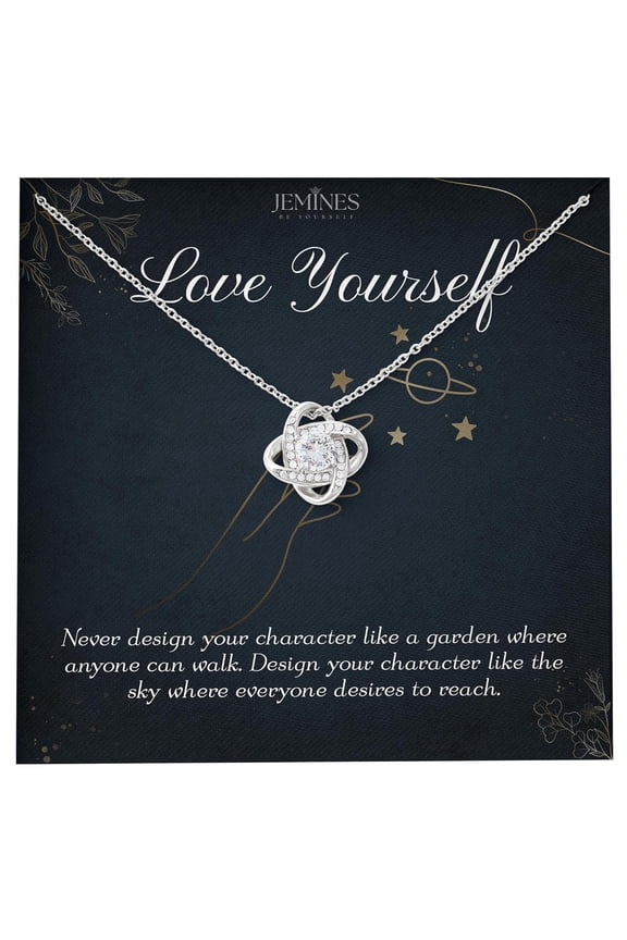 Inspirational Gifts for Women, Mental Health Self Love Gift 14K White Gold Plated Jewelry Necklace with Inspiring Messages Cards (Self-love, Love Knot)