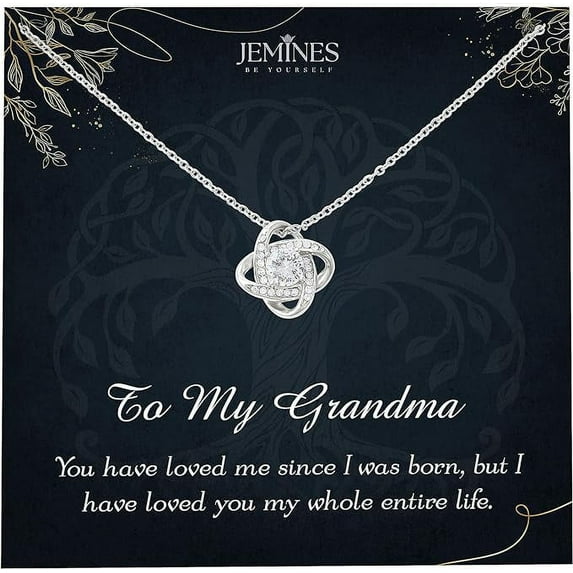 JEMINES Mother's Day Grandma Necklace Gifts, Birthday Christmas Retirement Gift 14K White Gold Plated Jewelry Necklace with Sentimental Messages Cards