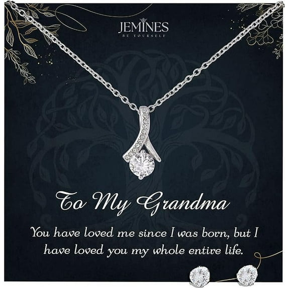 JEMINES Mothers Day Gifts, Grandma Birthday Jewelry with Meaningful Message Gifts Idea, Grandma Necklace (Grandma Love, Alluring Beauty Necklace and Earrings Set)