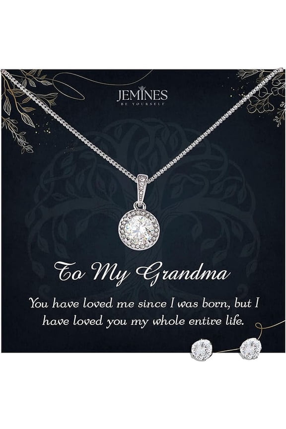 Mothers Day Gifts, Grandma Birthday Jewelry with Meaningful Message Gifts Idea, Grandma Necklace (Grandma Love, Eternal Hope Necklace and Earrings Set)
