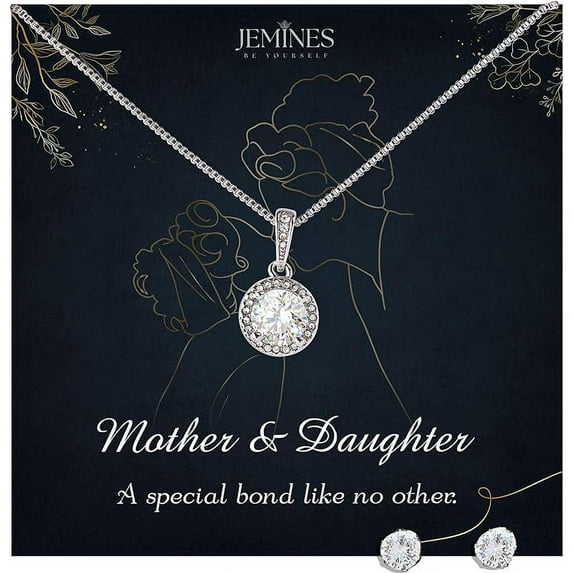 JEMINES Mothers Day Gifts, Mom Jewelry with Meaningful Message Gifts Idea from Daughter, Mother Daughter Necklace (Mother & Daughter Line Art, Eternal Hope Necklace and Earrings Set)