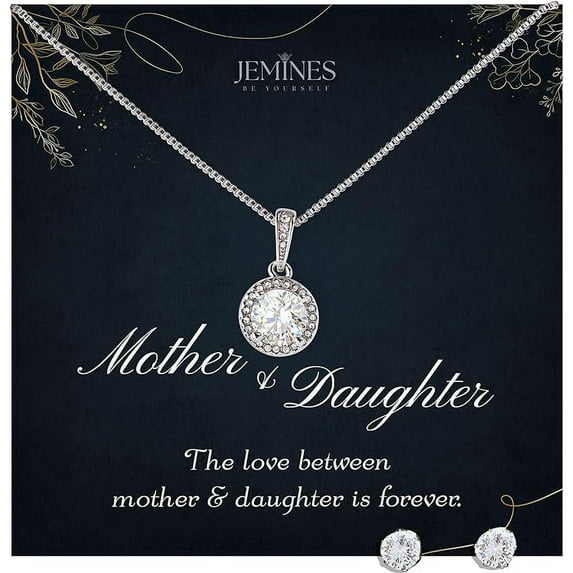 JEMINES Mothers Day Gifts, Mom Jewelry with Meaningful Message Gifts Idea from Daughter, Mother Daughter Necklace (Mother & Daughter Love, Eternal Hope Necklace and Earrings Set)
