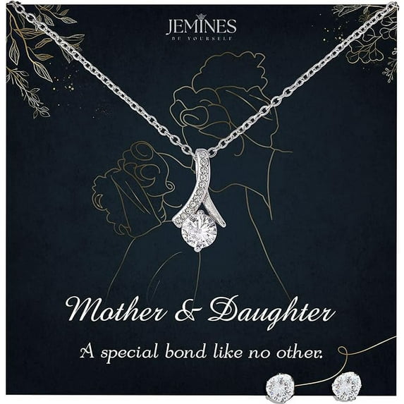 JEMINES Mothers Day Gifts, Mom Jewelry with Meaningful Message Gifts Idea from Daughter, Mother Daughter Necklace (Mother & Daughter Line Art, Alluring Beauty Necklace and Earrings Set)