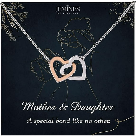 JEMINES Mothers Day Gifts, Mom Jewelry with Meaningful Message Gifts Idea from Daughter, Mother Daughter Necklace (Mother & Daughter Line Art, Interlocking Hearts Necklace)