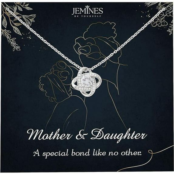 JEMINES Mothers Day Gifts, Mom Jewelry with Meaningful Message Gifts Idea from Daughter, Mother Daughter Necklace (Mother & Daughter Line Art, Love Knot Necklace)