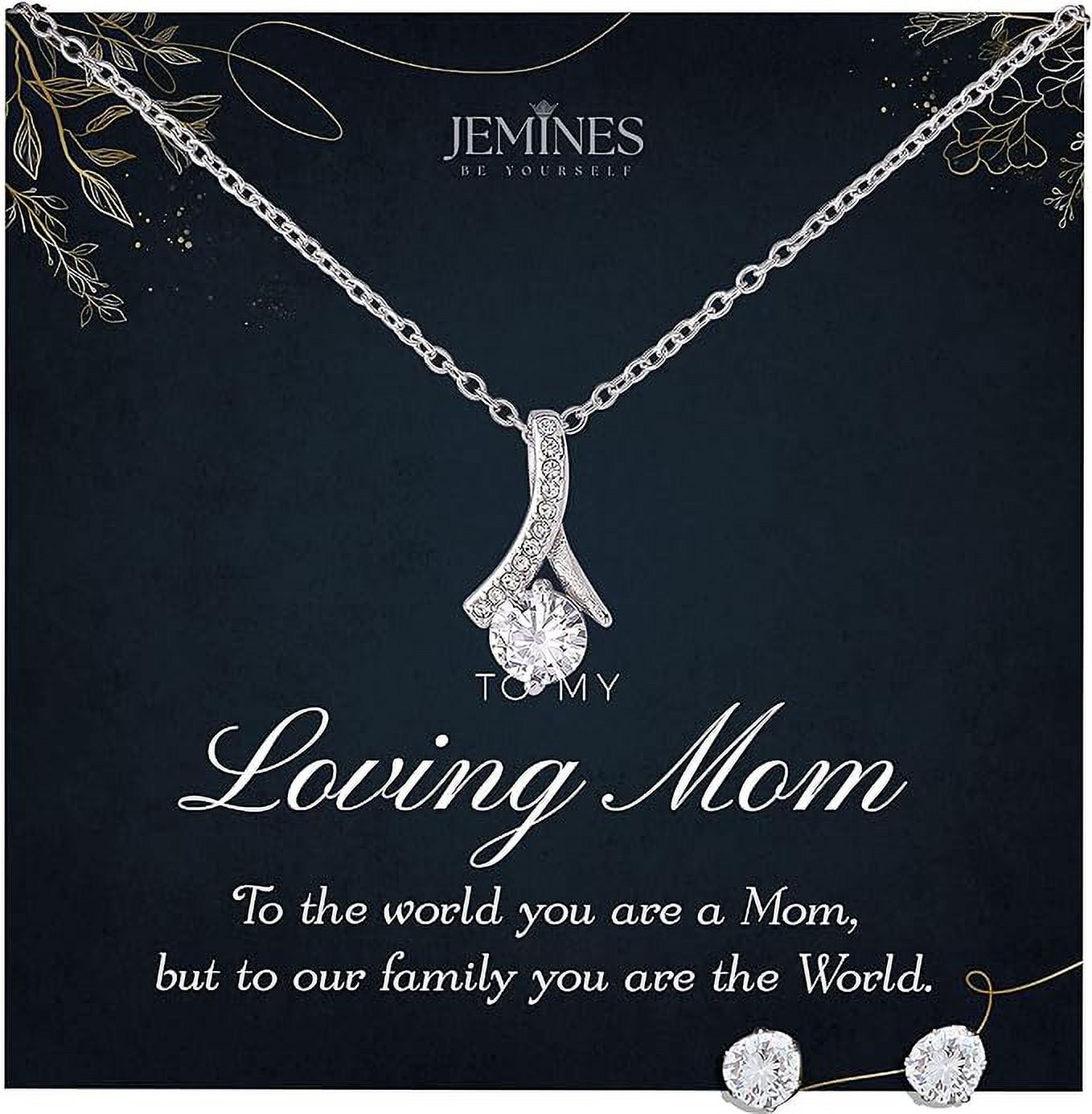 JEMINES Mothers Day Gifts, Mother Birthday Jewelry with Meaningful Message Gifts Idea, Mom Necklace (Mom Love, Alluring Beauty Necklace and Earrings Set)