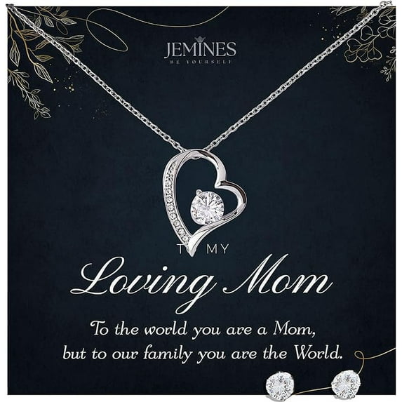 JEMINES Mothers Day Gifts, Mother Birthday Jewelry with Meaningful Message Gifts Idea, Mom Necklace (Mom Love, Forever Love Necklace and Earrings Set)