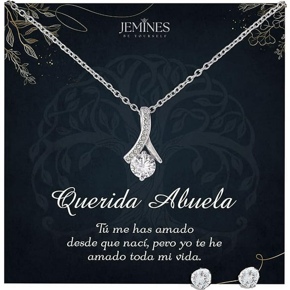 JEMINES Regalo para Mujer, Collar Joyas Para Abuela con Mensaje Espanol Mexican Gifts, Collar para Abuela (Querida Abuela, Alluring Beauty Necklace and Earrings Set)