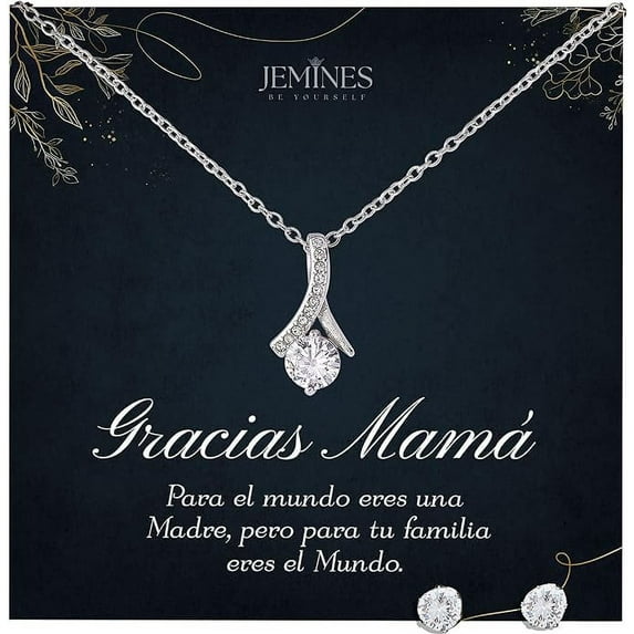 JEMINES Regalo para Mujer, Collar Joyas Para Mamá con Mensaje Regalo de Hija Hijo, Collar para Madre (Gracias Mamá, Alluring Beauty Necklace and Earrings Set)