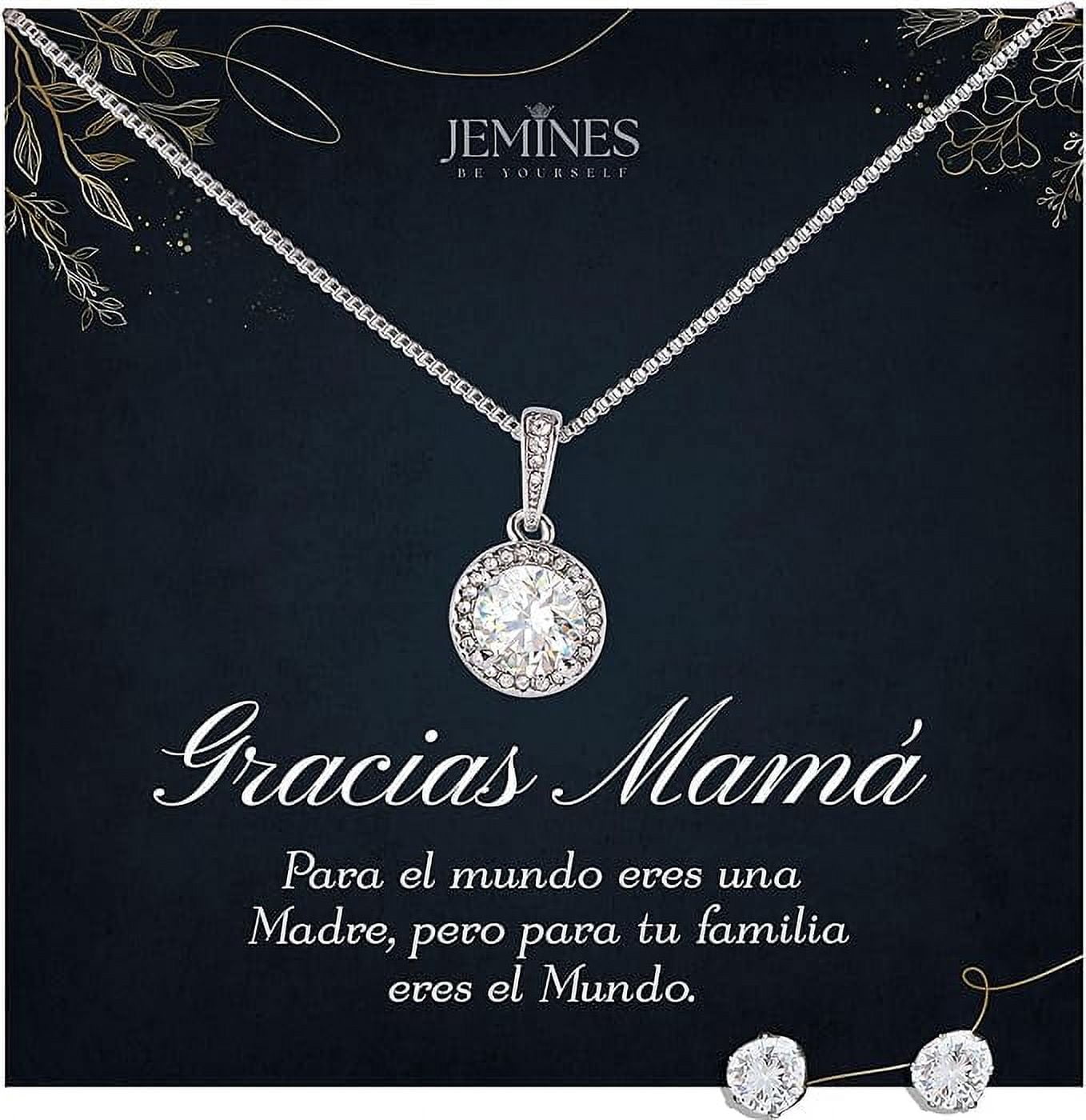 JEMINES Regalo para Mujer, Collar Joyas Para Mamá con Mensaje Regalo de Hija Hijo, Collar para Madre (Gracias Mamá, Eternal Hope Necklace and Earrings Set)