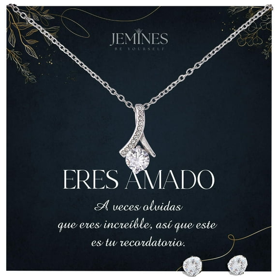 JEMINES Regalo para Mujer, Collar Joyas con Personalizado Inspirador Mensaje Spanish Mexican Gifts, Collar para Mujer (Eres Amado, Alluring Beauty Necklace and Earrings Set)