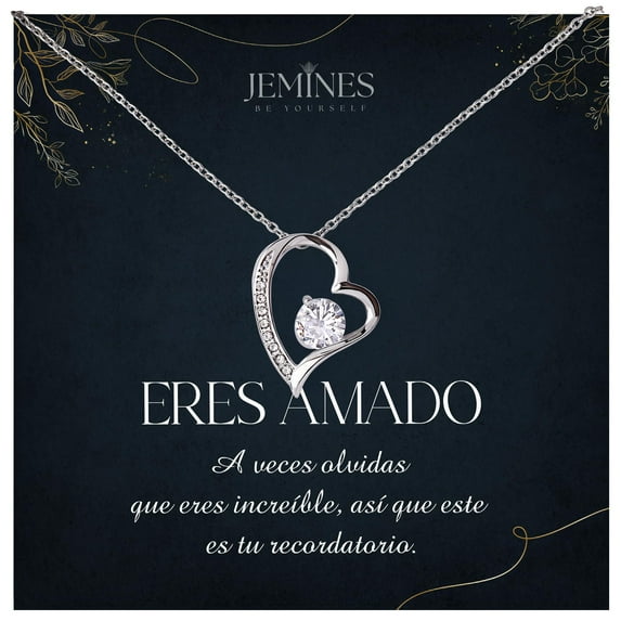 JEMINES Regalo para Mujer, Collar Joyas con Personalizado Inspirador Mensaje Spanish Mexican Gifts, Collar para Mujer (Eres Amado, Forever Love Necklace)