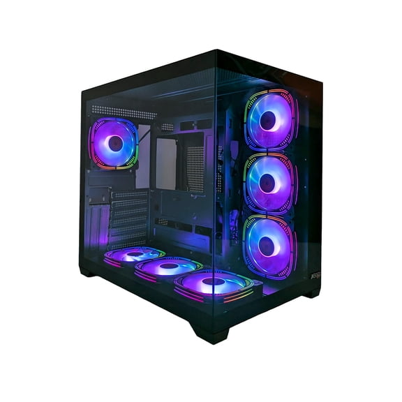 JEMIP EVO 2.5 Mid-Tower ATX Gaming PC Case, Black, Tempered Glass Panels, 7 ARGB Fans Included