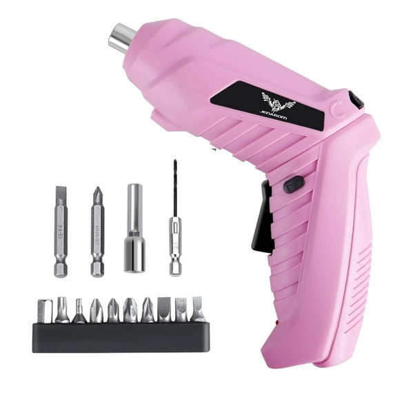 JENABOM 14 in 1 Cordless Electric Screwdriver Set, 3.6V Rechargeable Drill with , LED Light, Multi-Angle Tool for Home, Office, DIY (Pink)