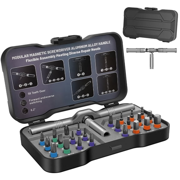 JENABOM 24 in 1 Magnetic Screwdriver, Ratchet Screwdriver Set, Multi Bit Set with Detachable Ratchet Handle, Tool Kit for Computer, Eyeglass and Diy