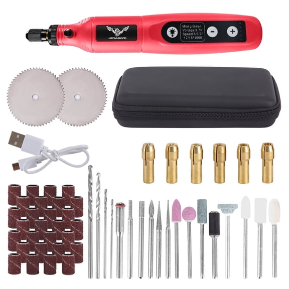 JENABOM 58 in 1 Mini Cordless Rotary Tool, 3.7V Electric Rotating Tool , LED Lights, 5-Speed and USB Charging, Used for Polishing, Carving, and DIY （Pink）