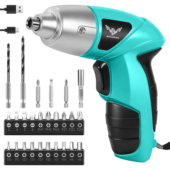 JENABOM Cordless Screwdriver Rechargeable, Electric Screwdriver Cordless 26pcs, USB Small Power Screwdriver Set with LED Light for Home Office DIY Tools,Green