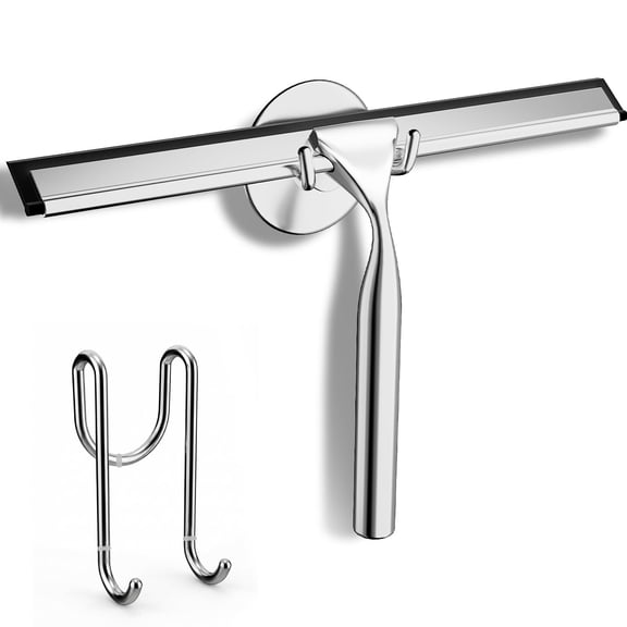 JENBELY 10 inches All-Purpose Shower Squeegee for Glass Doors, Stainless Steel Bathroom Squeegee Cleaner, Silver