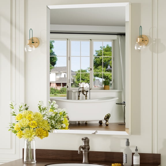 JENBELY 16" x 20" White Frame Bathroom Mirror, HD Tempered Glass Rectangle Wall Vanity Mirror for Bathroom Bedroom Entryway