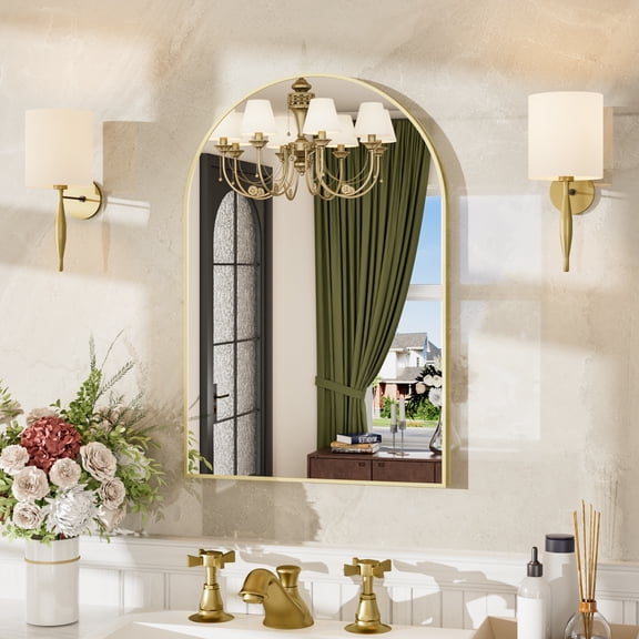 JENBELY 20" x 30" Aluminum Alloy Frame Arched Wall Mirror Bathroom Mirror with HD Tempered Glass, Black