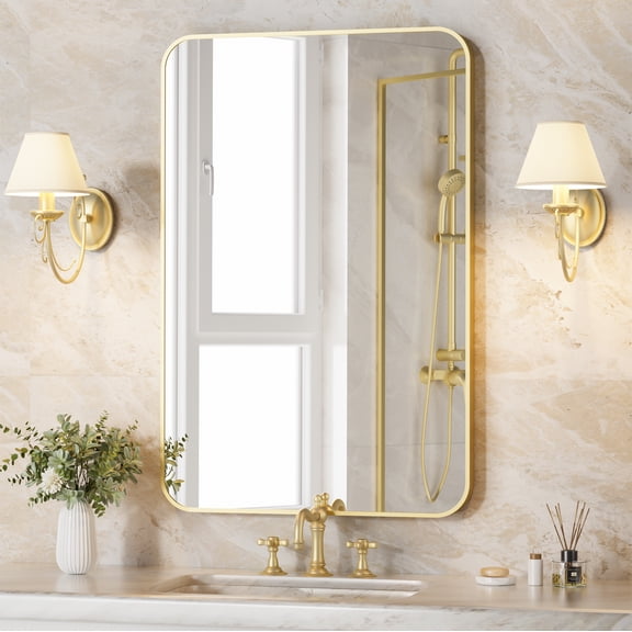 JENBELY 24" x 36"Aluminum Alloy Frame Wall Mirror Bathroom Vanity Mirror with HD Tempered Glass, Gold