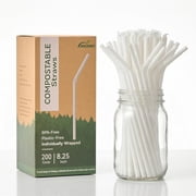 JENCENBIO 200 PCS Individually Wrapped Compostable Flexible Straws Compost Drinking Straw for Party Travel Home EventsWhite Bendy