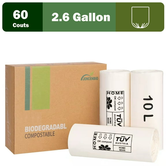 JENCENBIO Compost Trash Bags, 2.6 Gallon, 10L, 0.78 Mils organic Bags, Waste Bags for Kitchen Bathroom Office ,US BPI and Europe OK Compost Home Certified