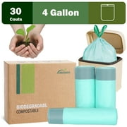 JENCENBIO Compostable Garbage Bags with Drawstring 4 Gallon Trash Bags, Waste Bags for Kitchen Bathroom Office , BPI ASTM D6400 and OK Compost Home Certified