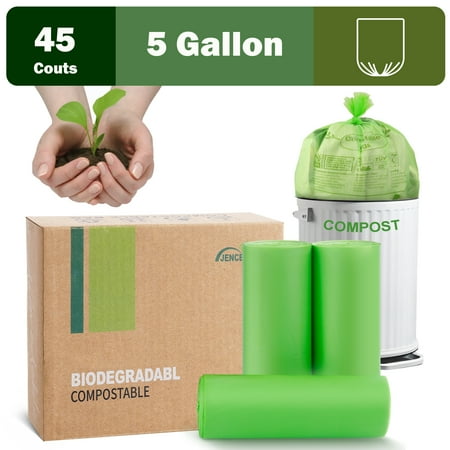 JENCENBIO Compostable Trash Bags, 5 Gallon, 20L, Extra Thick 0.78 Mils, organic Food scrap waste bags with BPI and OK Compost Home
