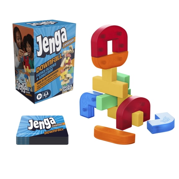 Jenga: Downfall Expansion, Funky Blocks, Family Party Games, Ages 6+ (Requires Jenga Game)
