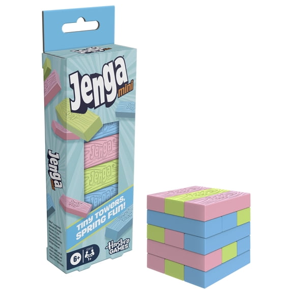 Official Hasbro Jenga Mini Game (Spring), Small Stacking Block Game for Kids, Easter Basket Stuffers, Ages 6+
