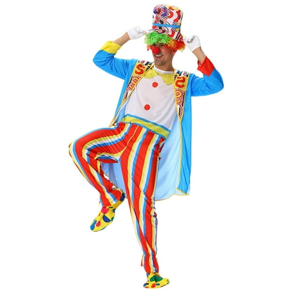 JENGJ plus size 3 Pcs Stage Performance Show Clown Includes Hat, robe, jumpsuit Clown Outfit Party Dress Up,Sky Blue,5XL