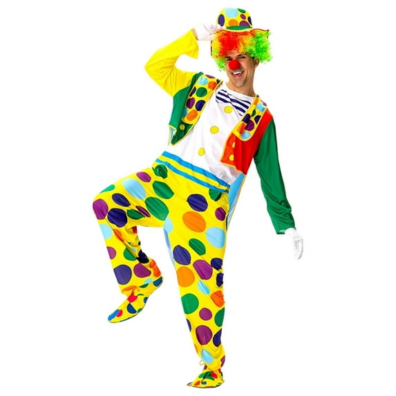 JENGJ plus size 3 Pcs Stage Performance Show Clown Includes Hat, robe, jumpsuit Clown Outfit Party Dress Up,Yellow,5XL