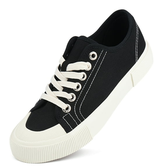 JENN ARDOR Canvas Shoes Low Top Fashion Sneakers Slip on Walking Shoes for Women, Black, Size 6.5