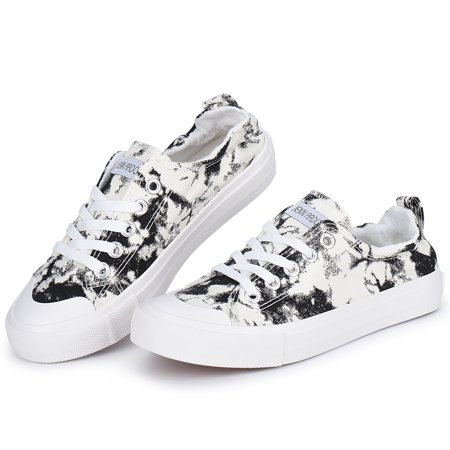 JENN ARDOR Women's Canvas Shoes Flat Sneakers Low Top Lace Up Fashion Comfort Shoes for Walking