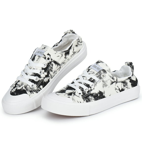 JENN ARDOR Canvas Shoes Sneakers for Women Low Top Slip On Casual Comfortable Walking Flats