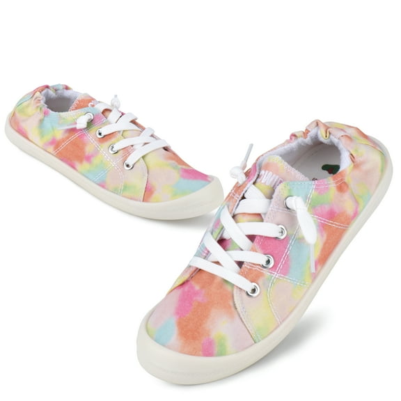 JENN ARDOR Canvas Sneakers Shoes for Women Low Tops Slip On Sneakers Casual Shoes Comfortable Fashion Sneakers Walking Shoes heel elastic