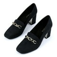 thumbnail image 1 of JENN ARDOR Chain Loafer for Women Chunky High Heel Loafer Pumps Classic Block Heels Square-Toe Chain Fashion Casual Office Shoes Black, 1 of 13