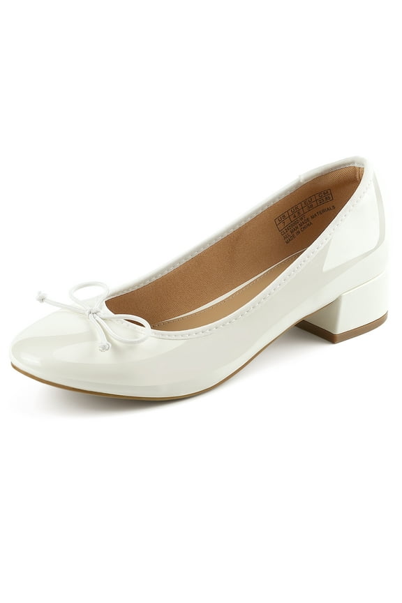 Chunky Block Low Heels Bow Round Closed Toe Comfort Work Casual Slip-On Bridal Wedding Guest Dress Cute Ballet Pumps Shoes for Women