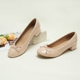 thumbnail image 1 of JENN ARDOR Chunky Block Low Heels Bow Round Closed Toe Comfort Work Casual Slip-On Bridal Wedding Guest Dress Cute Ballet Pumps Shoes for Women, 1 of 5