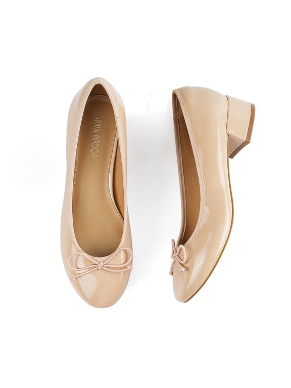 Chunky Block Low Heels Bow Round Closed Toe Comfort Work Casual Slip-On Bridal Wedding Guest Dress Cute Ballet Pumps Shoes for Women