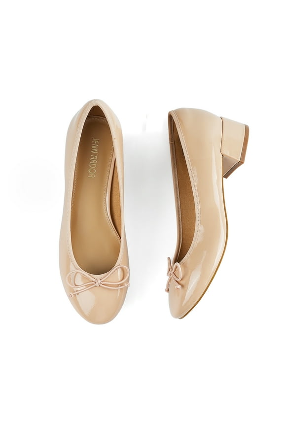 Chunky Block Low Heels Bow Round Closed Toe Comfort Work Casual Slip-On Bridal Wedding Guest Dress Cute Ballet Pumps Shoes for Women