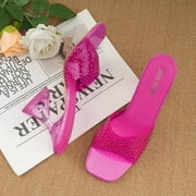 JENN ARDOR Clear Sexy Slip on Heeled Sandals Chunky Heel
