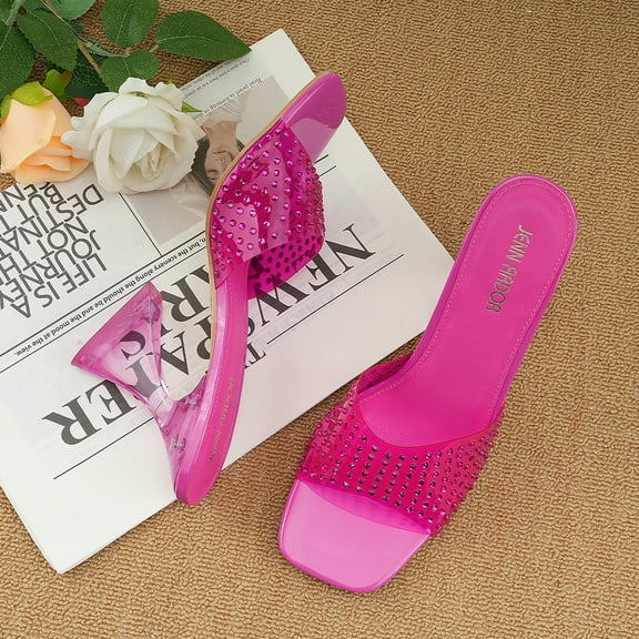 JENN ARDOR Clear Sexy Slip on Heeled Sandals Chunky Heel